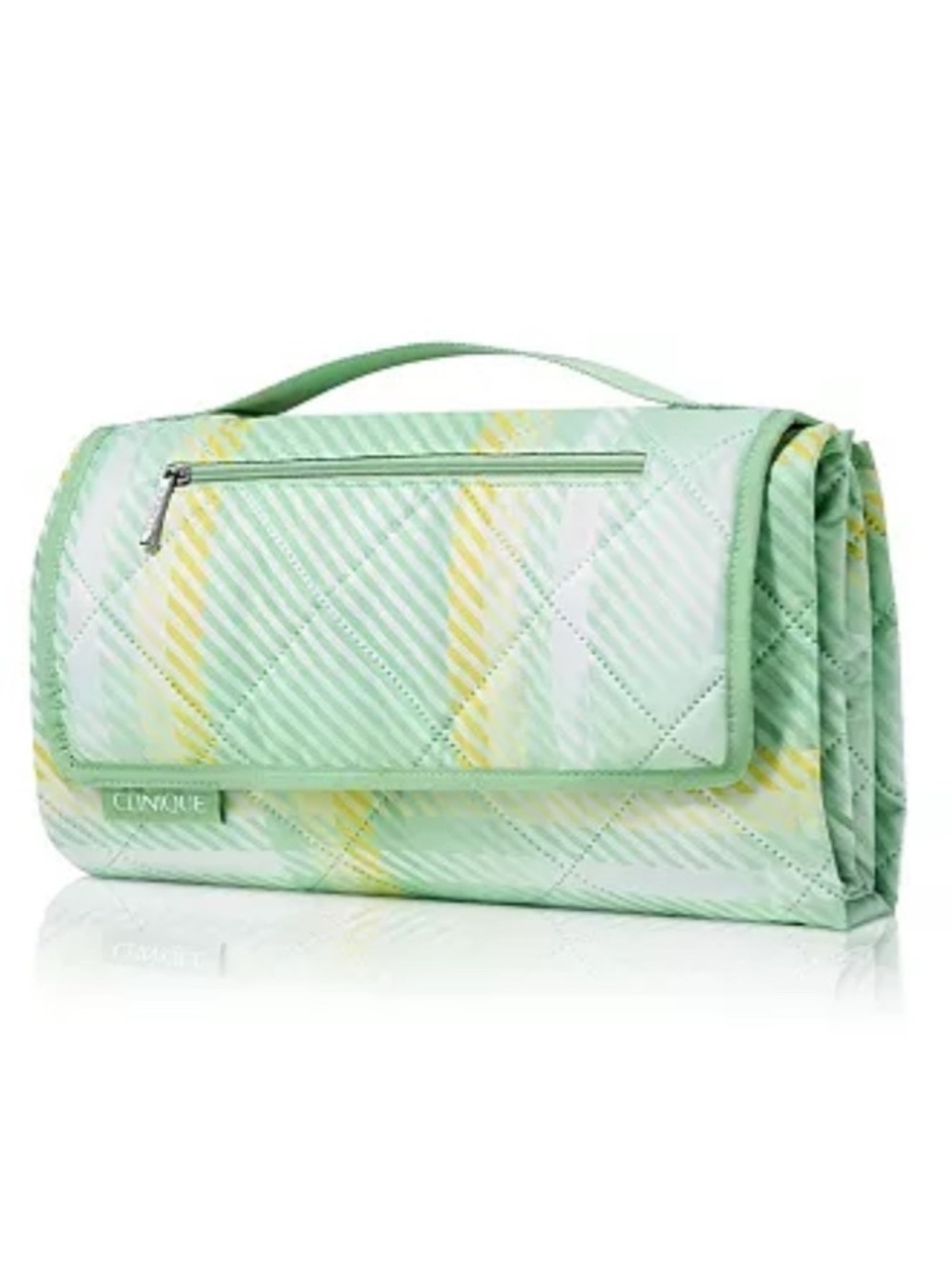 Clinique Mint Green & Yellow Quilted Picnic Blanket